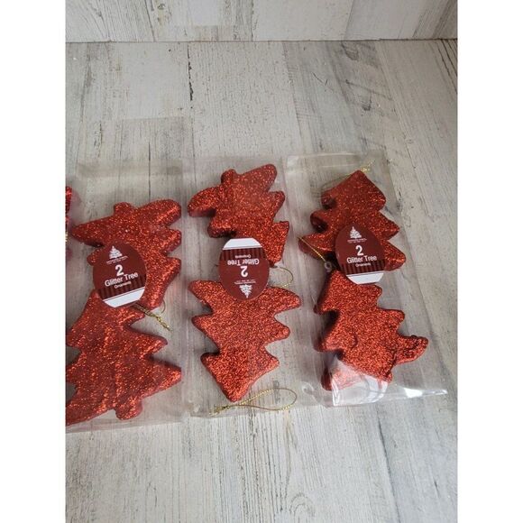 Enchanted Forest red glitter tree ornament Xmas set - Picture 7 of 8